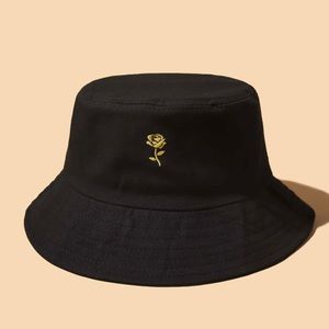 Black Bucket hat with golden flower